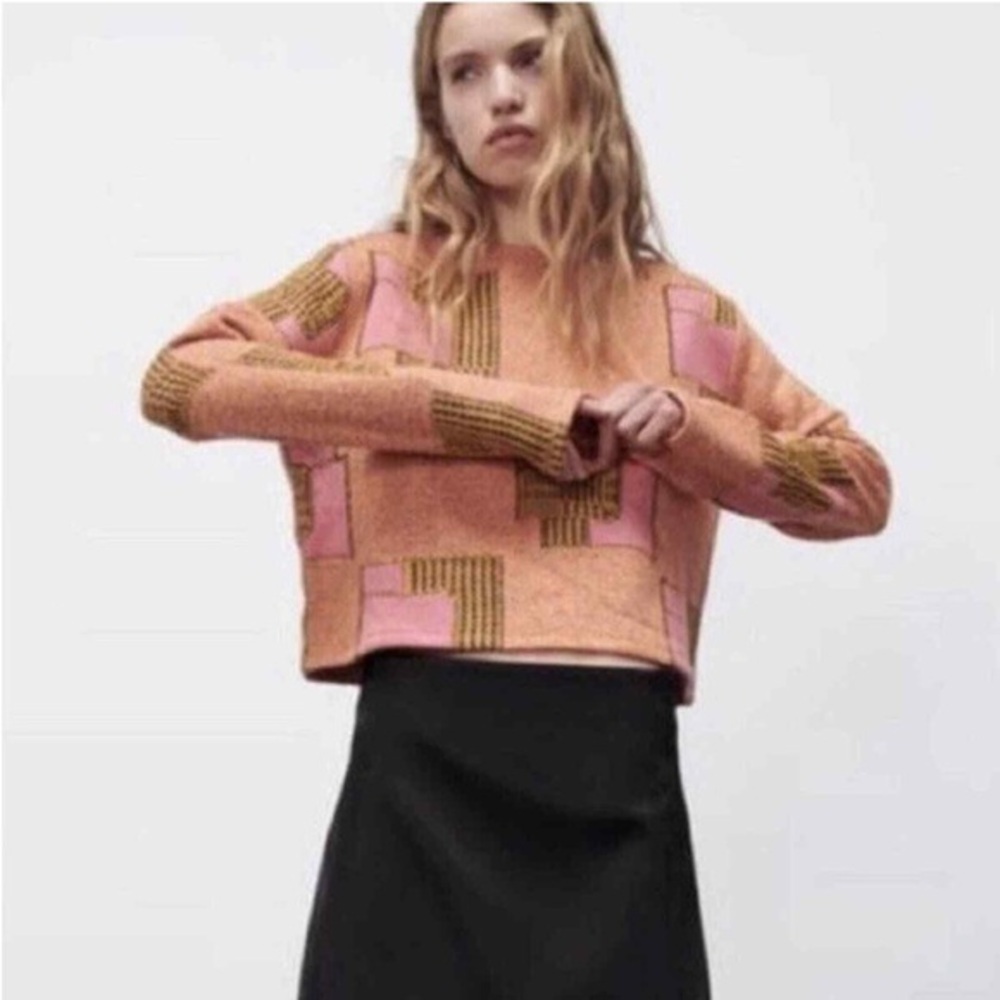New Zara Cropped Crewneck Colourful Light Sweater - Picture 3 of 15